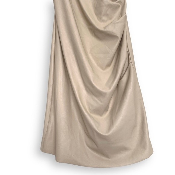 Bec + Bridge Mini Dress Vegan Leather Ruched Tuck Neutral Tan - Picture 9 of 16